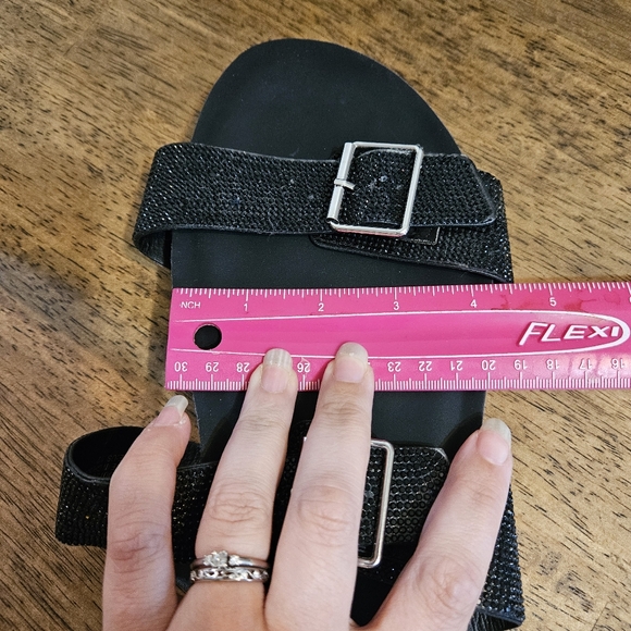 NWOT Torrid Sz 12 Black Glittery Strappy Slide Sandals with Buckles - Picture 8 of 9